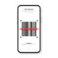 Barcode scanner, reader app for smartphone. Identification tracking code. Serial number, product ID with digital