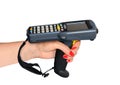 Barcode scanner in woman hand