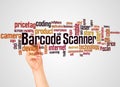 Barcode scanner word cloud and hand with marker concept Royalty Free Stock Photo