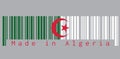 Barcode set the color of Algeria flag, green and white with a red star and crescent on grey background with text: Made in Algeria Royalty Free Stock Photo