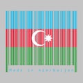 Barcode set the color of Azerbaijan flag, blue red and green with a white crescent and star on grey background. Royalty Free Stock Photo