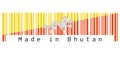 Barcode set the color of Bhutan flag, triangle yellow and orange with white dragon and text: Made in Bhutan. Royalty Free Stock Photo