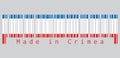 Barcode set the color of Crimea flag, a blue white and red color on grey background, text: Made in Crimea.