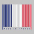 Barcode set the color of France flag, the blue white and red color on grey background Royalty Free Stock Photo