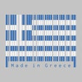 Barcode set the color of Greece flag, Nine stripes of blue and white; a white cross on a blue square