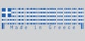 Barcode set the color of Greece flag, Nine stripes of blue and white; a white cross on a blue square. text: Made in Greece.