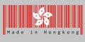 Barcode set the color of Hong kong flag, the red and white five petal Bauhinia blakeana flower, on grey background.