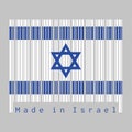 Barcode set the color of Israel flag, blue hexagram on a white background, between two blue stripes Royalty Free Stock Photo