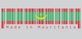 Barcode set the color of Mauritania flag, Two red stripes flanking a green field with a golden crescent and star.