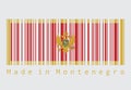 Barcode set the color of Montenegro flag. A red field surrounded by a golden border; charged with the Coat of Arms at the centre.