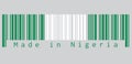 Barcode set the color of Nigeria flag, it is A vertical bicolor triband of green, white and green. text: Made in Nigeria.