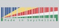 Barcode set the color of seychelles flag, five oblique bands of blue yellow red white and green.