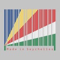 Barcode set the color of seychelles flag, five oblique bands of blue yellow red white and green