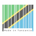 Barcode set the color of Tanzanian flag, A yellow-edged black diagonal band: the green triangle and blue triangle. text: Made in