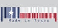 Barcode set the color of Texas flag, blue containing a single centered white star. horizontally white and red color.