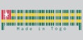 Barcode set the color of Togolese flag, Five equal horizontal bands of green alternating with yellow; with a red canton.