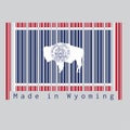 Barcode set the color of Wyoming flag, the states of America. The seal on American bison on blue with white and red. text: Made in Royalty Free Stock Photo