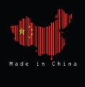 Barcode set the shape to China map outline and the color of China flag on black background with text: Made in China. Royalty Free Stock Photo