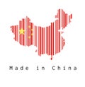 Barcode set the shape to China map outline and the color of China flag on white background with text: Made in China. Royalty Free Stock Photo