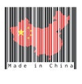 Barcode set the shape to China map outline and the color of China flag on black barcode with white background, text: Made in China Royalty Free Stock Photo