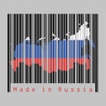 Barcode set the shape to Russia map outline and the color of Russia flag on black barcode with grey background Royalty Free Stock Photo