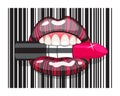 Barcode strip makeup of female mouth with lipstick