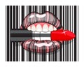 Barcode strip makeup of female mouth with lipstick