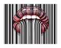 Barcode strip makeup of female mouth with tongue