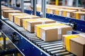 barcoded boxes ready for shipping on a conveyor Royalty Free Stock Photo