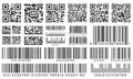 Barcodes. Scan bar label, qr code and industrial barcode. Product inventory badge, codes stripe sticker and package bars Royalty Free Stock Photo