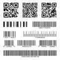 Barcodes. Supermarket scan code bars and qr codes, industrial barcode price labels isolated vector set