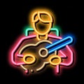 bard playing on guitar neon glow icon illustration