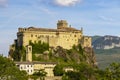 Bardi castle (Castello di Bardi) with town, province of Parma, Emilia Romagna Royalty Free Stock Photo
