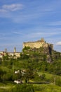 Bardi castle (Castello di Bardi) with town, province of Parma, Emilia Romagna Royalty Free Stock Photo