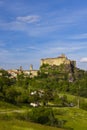 Bardi castle (Castello di Bardi) with town, province of Parma, Emilia Romagna Royalty Free Stock Photo