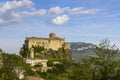 Bardi castle (Castello di Bardi) with town, province of Parma, Emilia Romagna Royalty Free Stock Photo