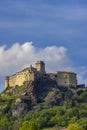 Bardi castle (Castello di Bardi) with town, province of Parma, Emilia Romagna Royalty Free Stock Photo