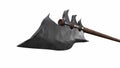 Bardiche Long Poleaxe Weapon Top view. on white. 3D render Royalty Free Stock Photo