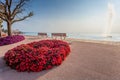 Bardolino promenade: idyllic view on lake Garda with fountain