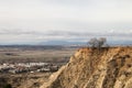 Bare dry trees on top of soil hill landscape Royalty Free Stock Photo