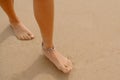 Bare Feet Coated in Sand Walking on Beach Royalty Free Stock Photo