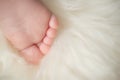 Small bare feet of a little baby girl or boy. Sleeping newborn child. Royalty Free Stock Photo