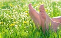 Bare feet on spring grass Royalty Free Stock Photo