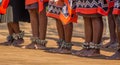 Bare feet of Swazi woman dancers with handmade rattlesn Swaziland Mantenga