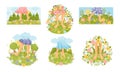 Bare Feet Walking Through the Field or Meadow Touching Soft Green Grass Vector Scenes Set