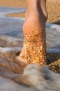 Bare foot in sea surf Royalty Free Stock Photo