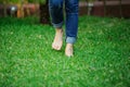 Bare foot walking in grass Royalty Free Stock Photo