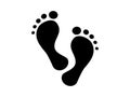 Bare humanoid foot prints icon. Black footprints barefoot character who lost his shoes mysterious forms found at crime scene Royalty Free Stock Photo