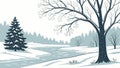Bare and Spruce Trees Snowy Path Vector, vector design Generative AI Royalty Free Stock Photo