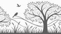 Bare Tree with Birds, Serene Natural Scene, vector design Generative AI Royalty Free Stock Photo
